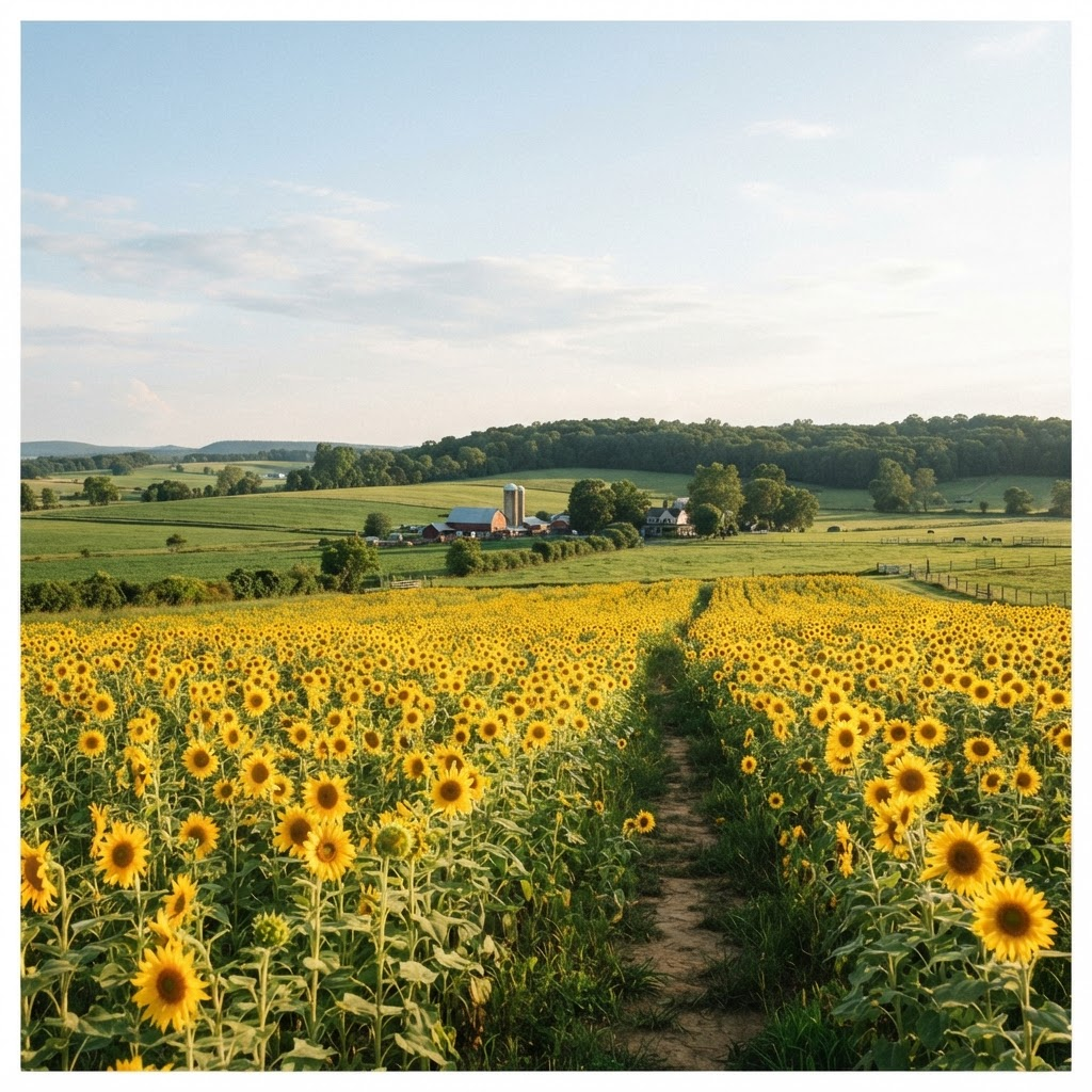 Sunflowers blooming on the family farm at Solomon Road Storage in Gettysburg